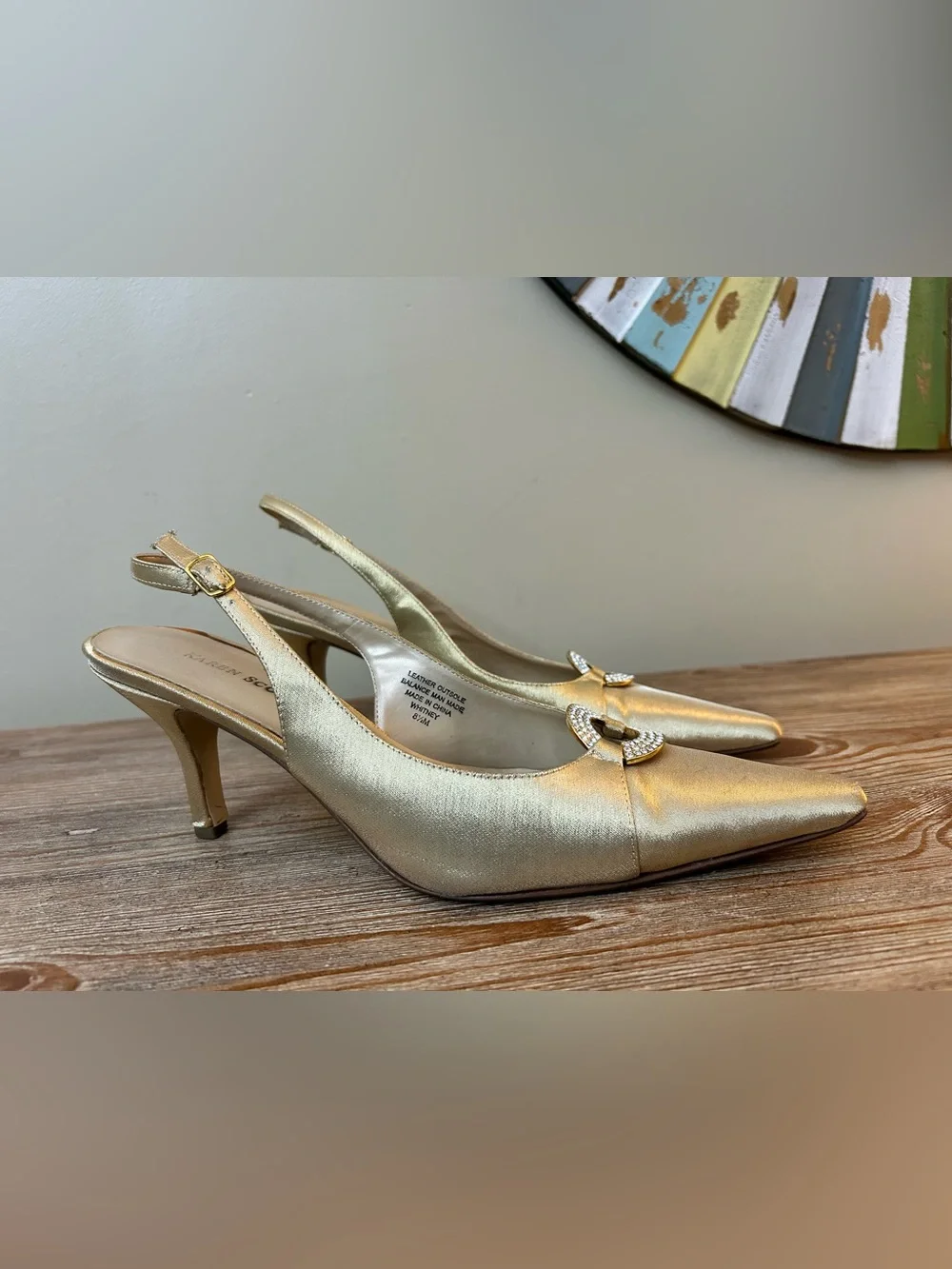 Karen Scott Whitney Gold Satin Slingback Kitten Heels